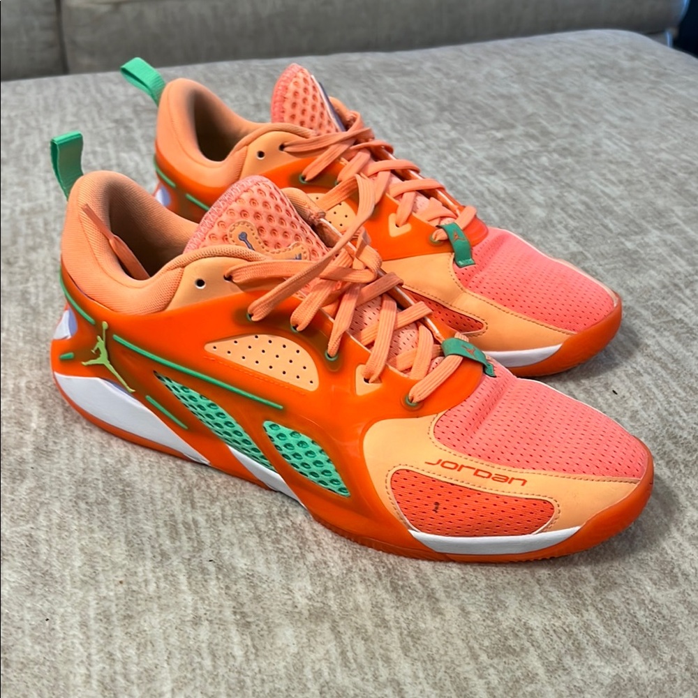 Jordan Bright Orange and Green Athletic Shoes